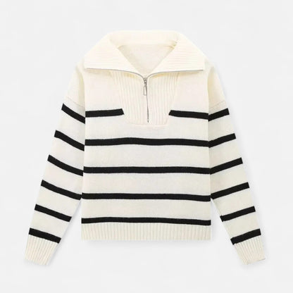 Women's Striped Polo Sweater | Half-Zip & Lightweight Comfort 1