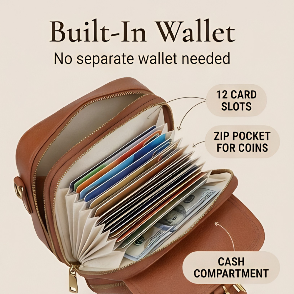 Women's Crossbody Wallet Bag | Built-In 12-Card Organiser 6