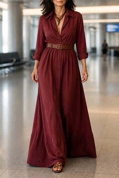 Women's Belted Maxi Shirt Dress | Collared & Easy to Style 16