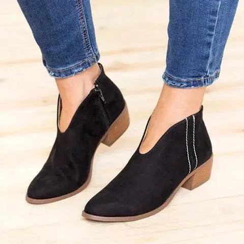 V-Cut Black Ankle Boots for Women – Stylish & Comfortable Everyday Wear 1