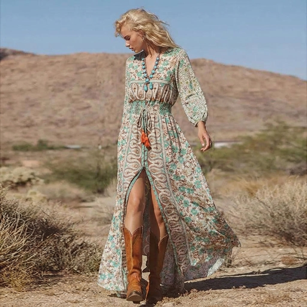 V-Neck Floral Maxi Dress for Women – Effortless Boho Style & Comfort 0