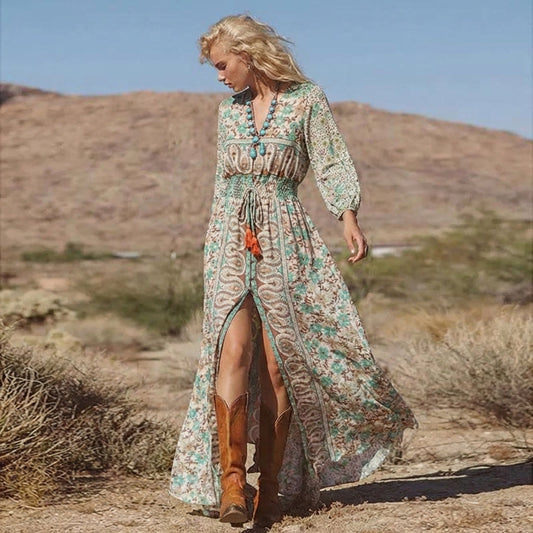 V-Neck Floral Maxi Dress for Women – Effortless Boho Style & Comfort 0