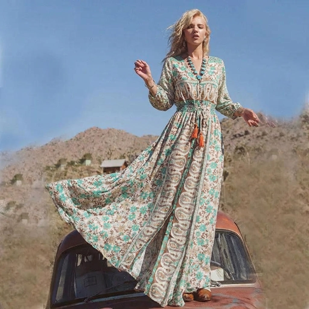 V-Neck Floral Maxi Dress for Women – Effortless Boho Style & Comfort 1