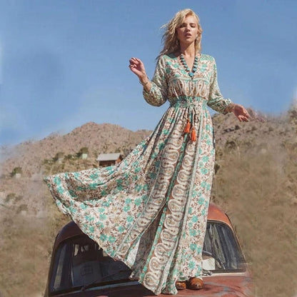 V-Neck Floral Maxi Dress for Women – Effortless Boho Style & Comfort 1