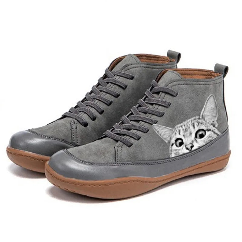Women's Cat Design Ankle Boots Warm Lined Winter Shoes 3