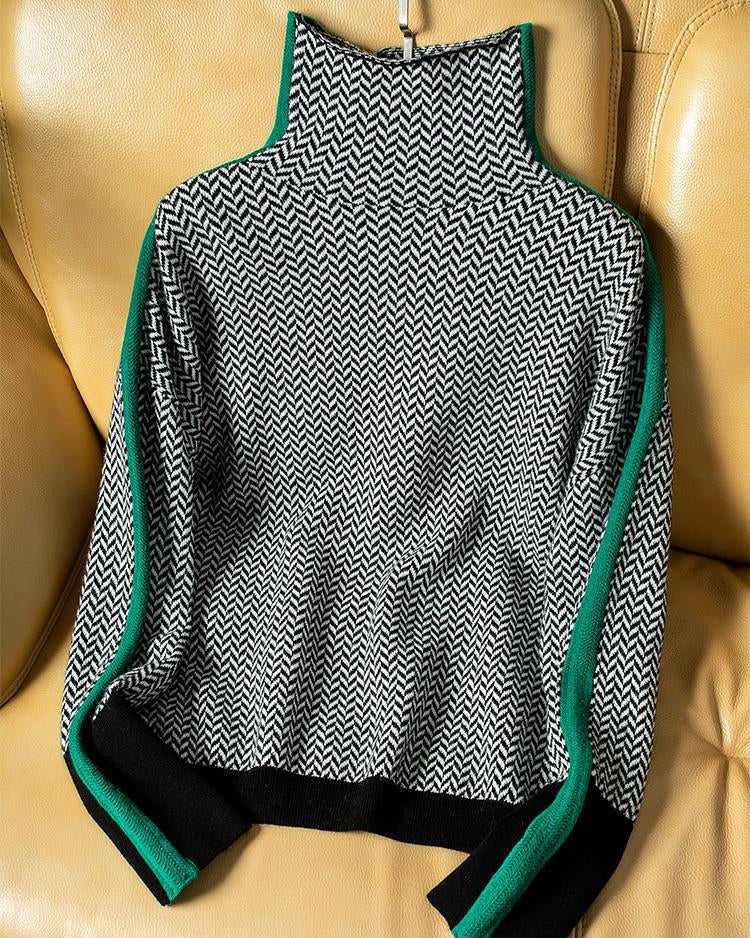 Women's Turtleneck Jumper Geometric Pattern Knit Sweater 7
