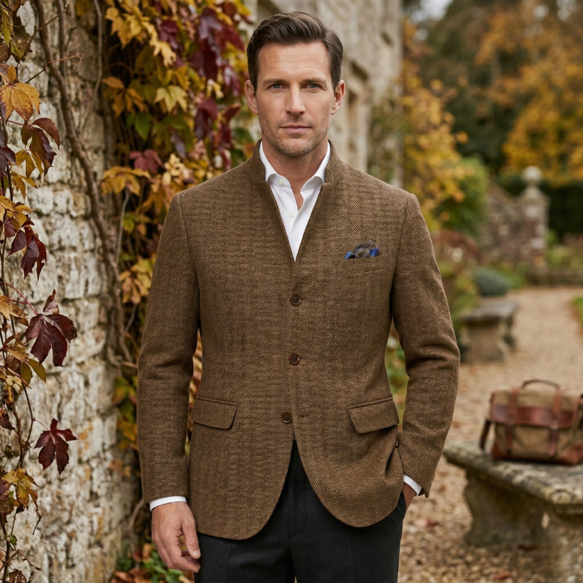 Men's Herringbone Blazer Slim Fit Single Breasted Jacket 5