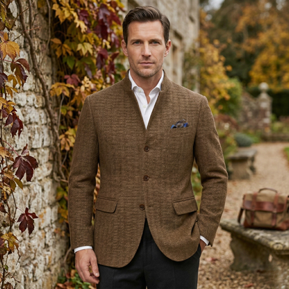 Men's Herringbone Blazer Slim Fit Single Breasted Jacket 5