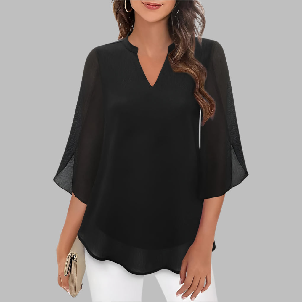 V Neck Summer Top with Petal Sleeves 0