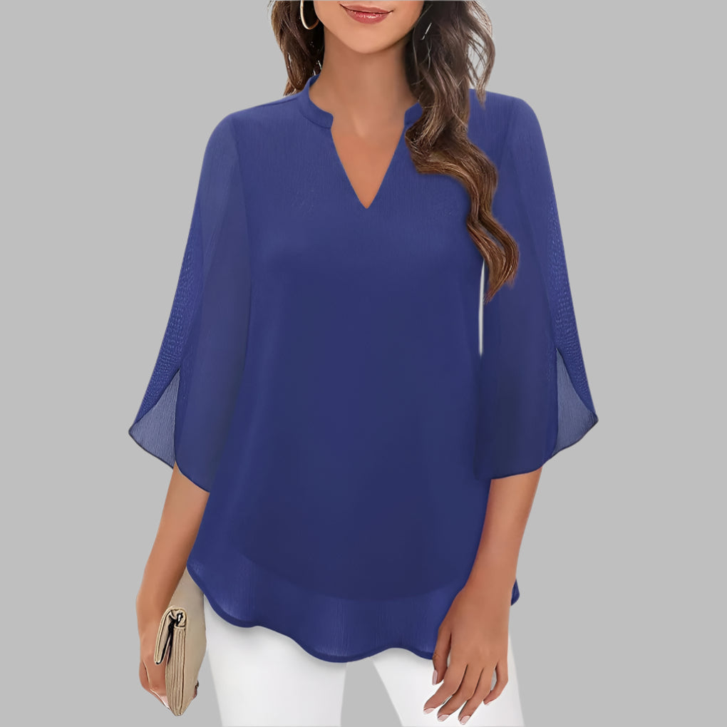 V Neck Summer Top with Petal Sleeves 1