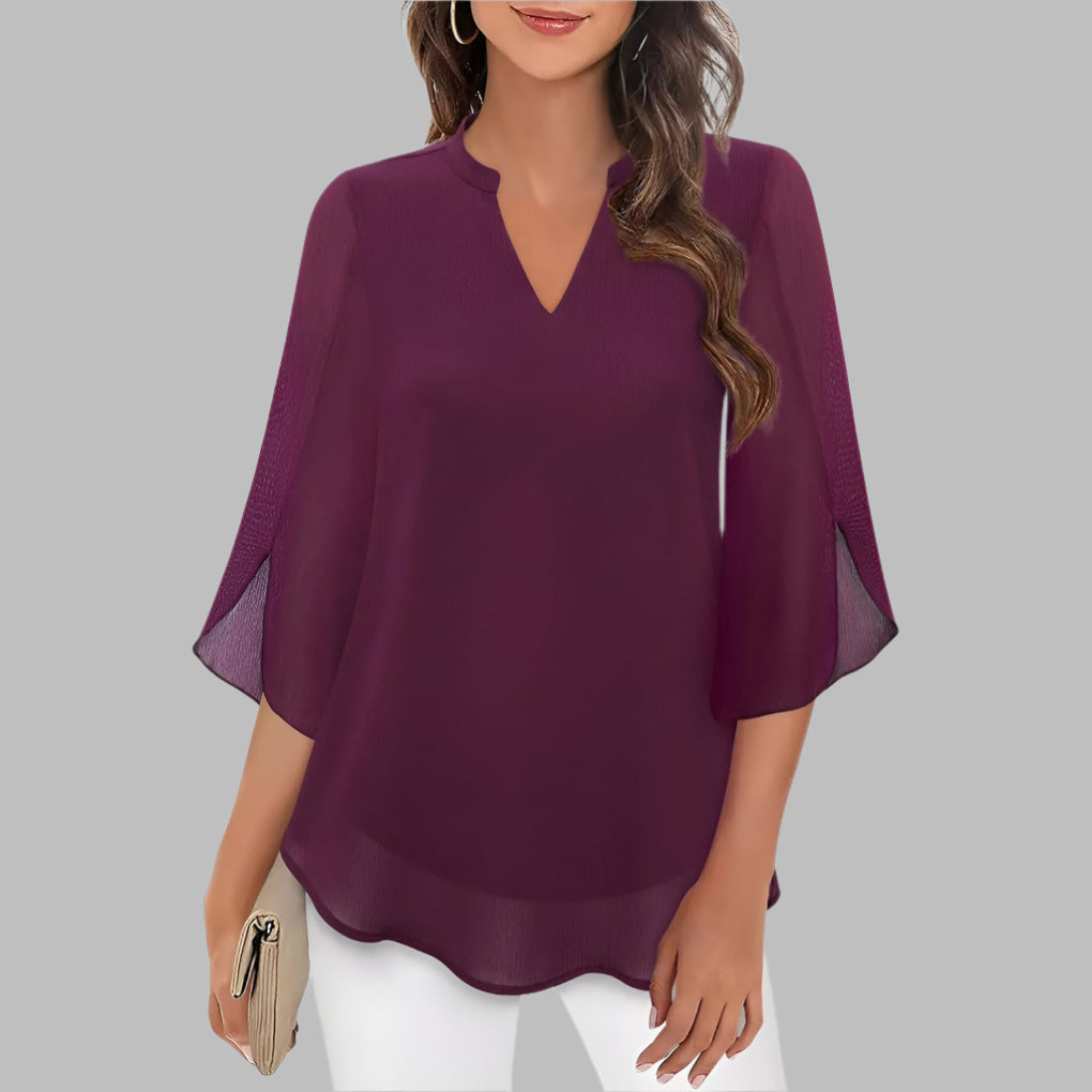 V Neck Summer Top with Petal Sleeves 2