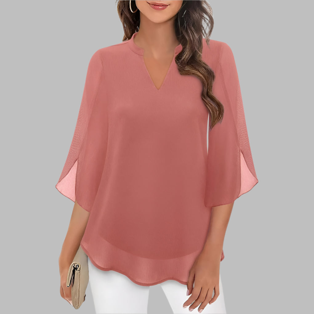 V Neck Summer Top with Petal Sleeves 3