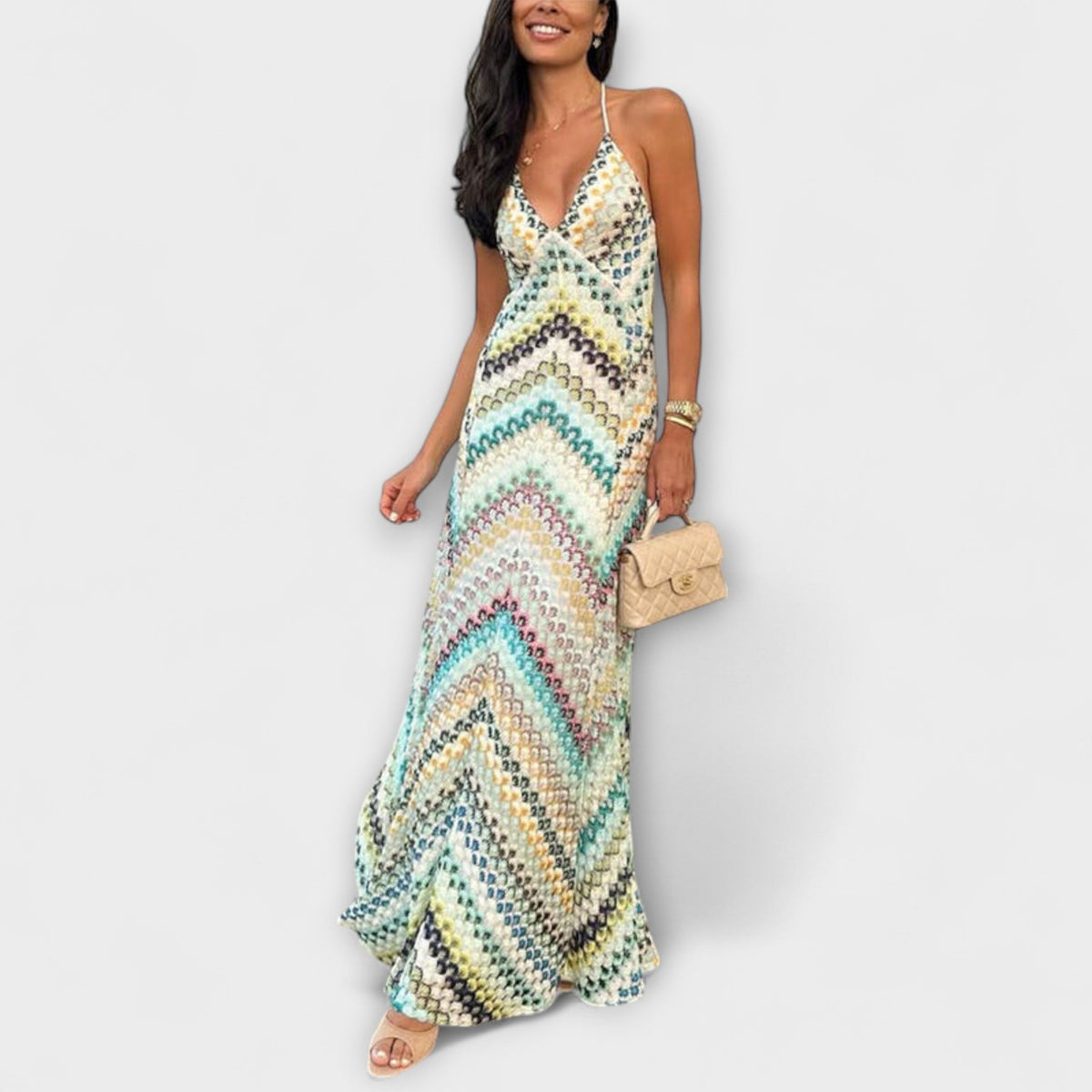 Vibrant Herringbone Maxi Dress for Any Occasion