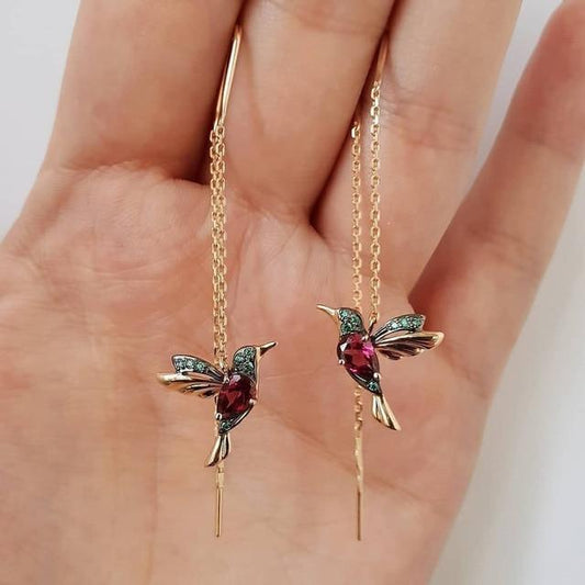 Vibrant Hummingbird Enamel & Zirconia Earrings for Festive Occasions