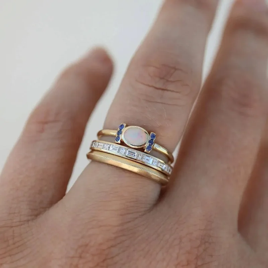 Vintage Golden Opal Ring Set for Women