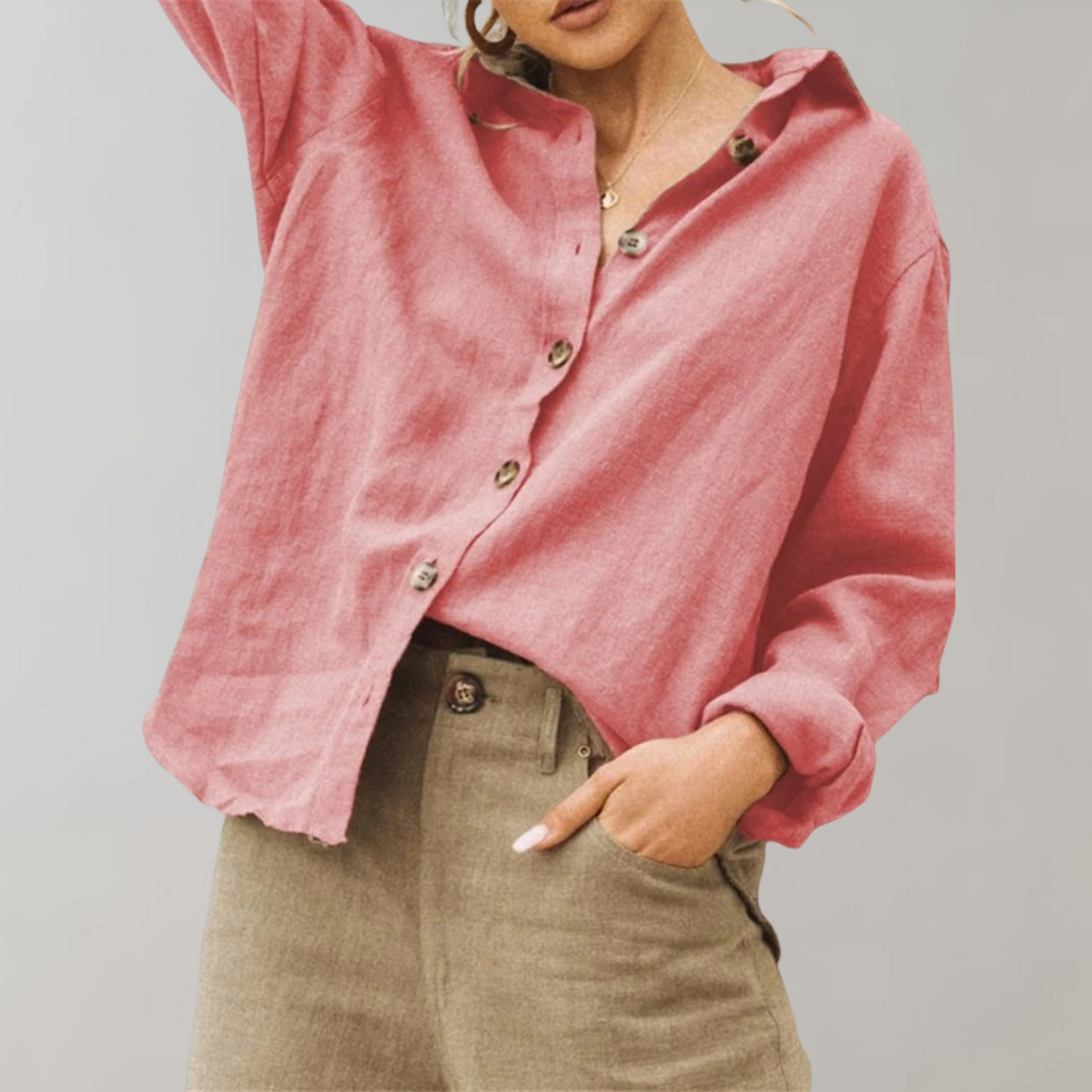 Vintage Linen Blouse for Women with Relaxed Fit and Classic Collar 2