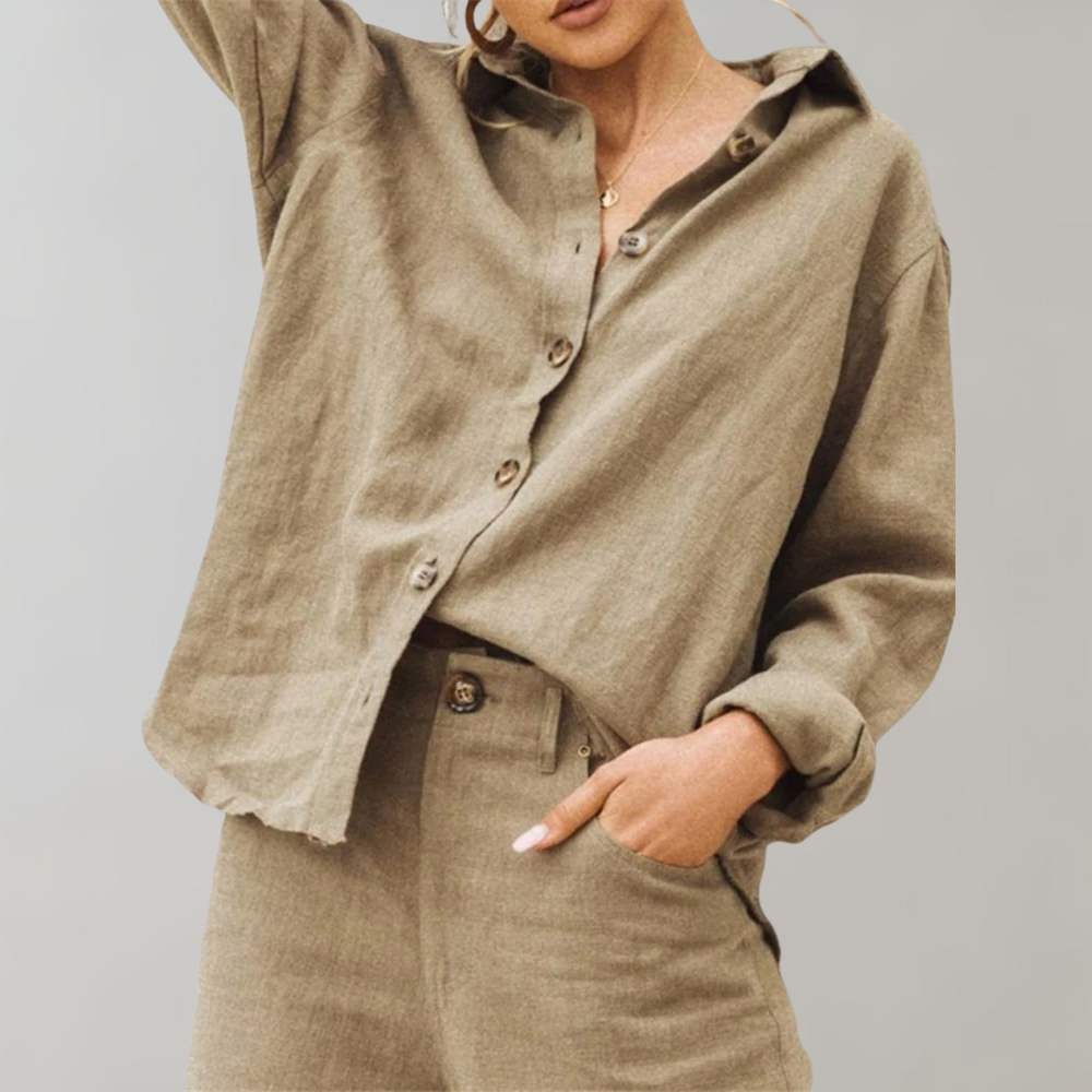 Vintage Linen Blouse for Women with Relaxed Fit and Classic Collar 3