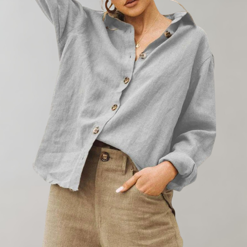 Vintage Linen Blouse for Women with Relaxed Fit and Classic Collar 4
