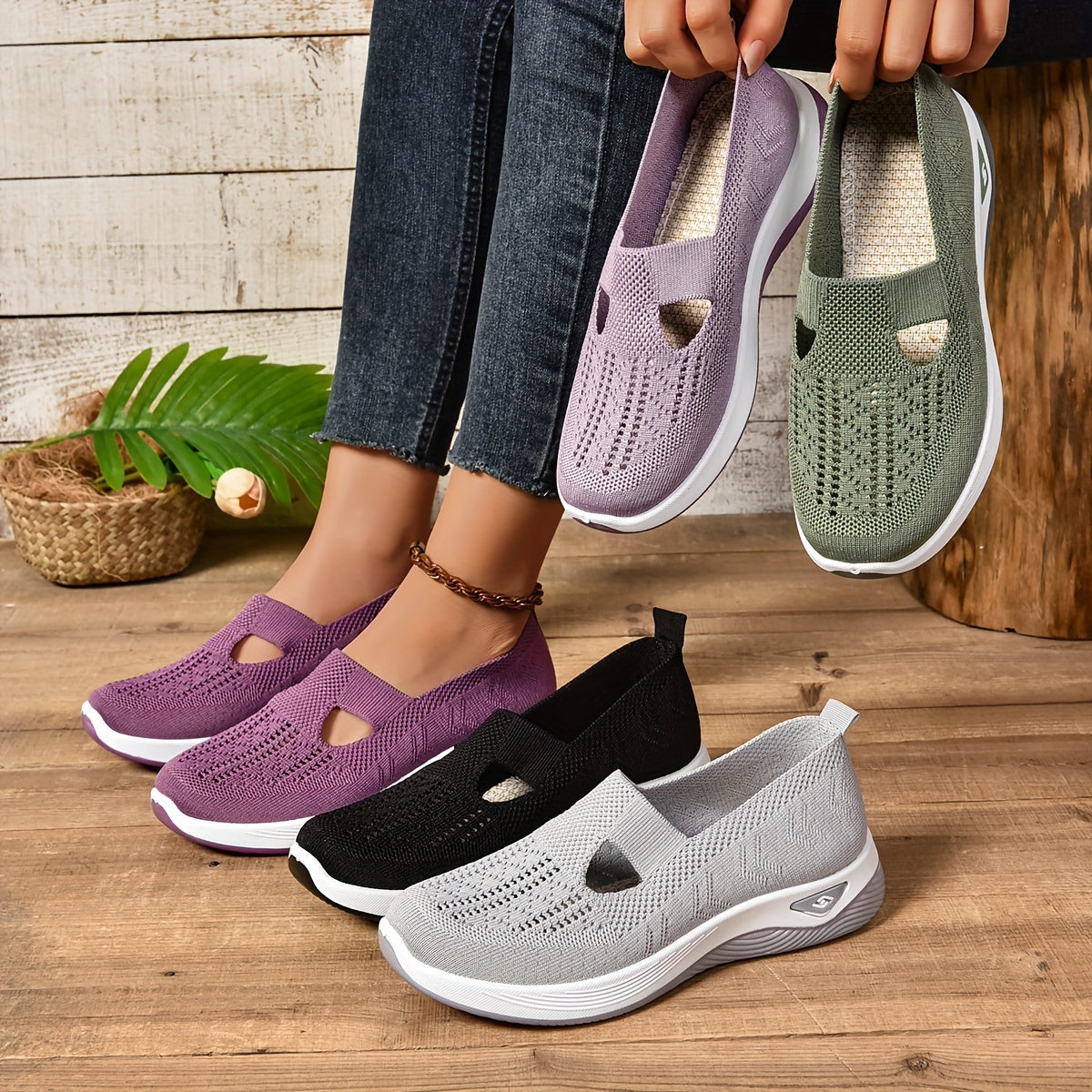 Women's Slip On Shoes Ergonomic Cushioned Comfort Trainers 13