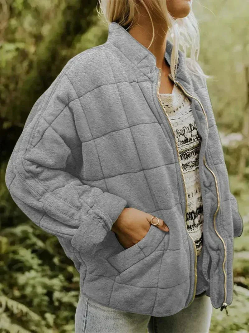 Women's Oversized Quilted Jacket Zip Up Puffer Coat Pockets 4