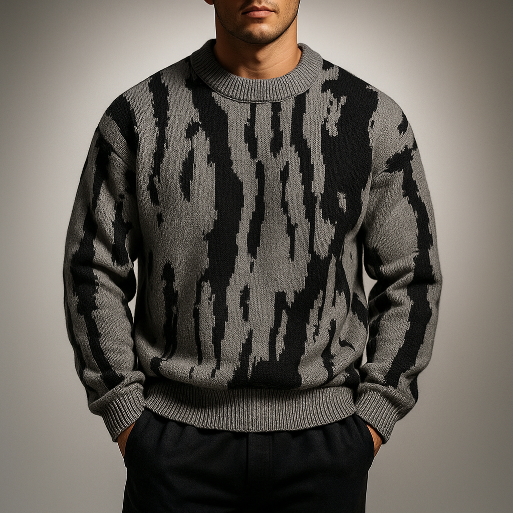 Men's Knit Sweater | Dune Pattern & Ribbed Crewneck 2