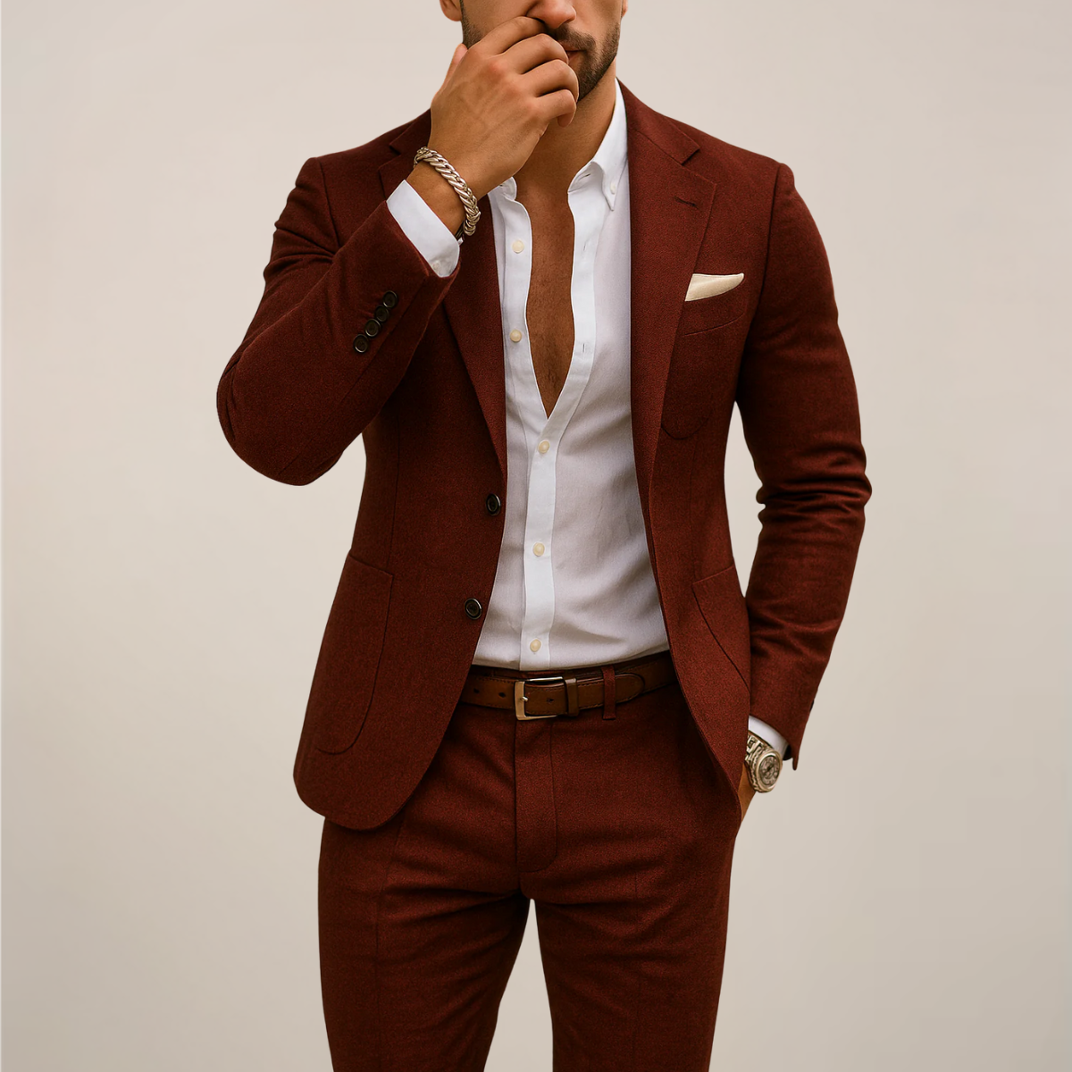 Chic Warm Tones Two-Piece Suit for Stylish Events