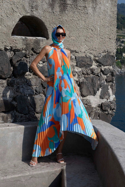 Wedding Guest Dress - Halter Pleated Maxi