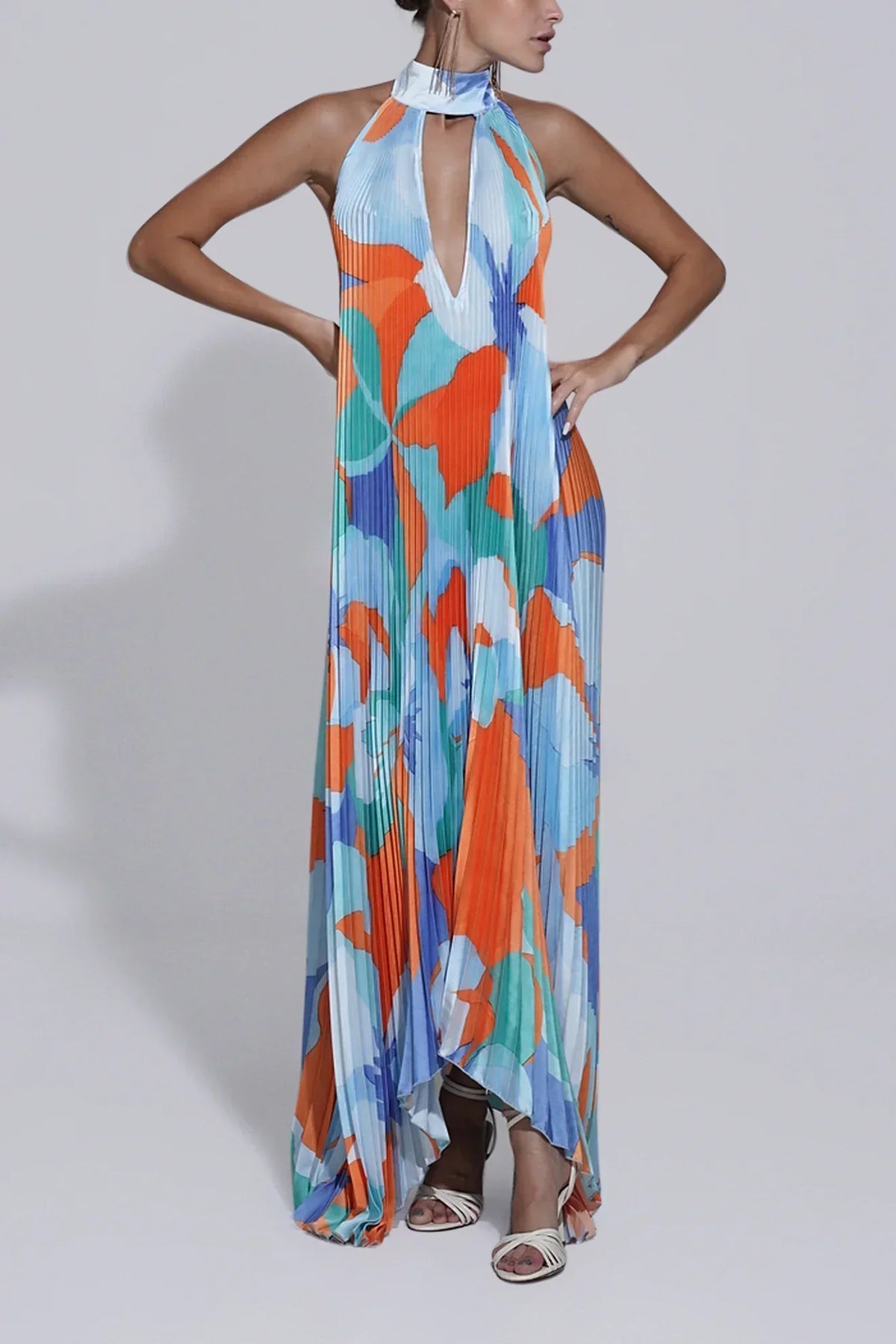 Wedding Guest Dress - Halter Pleated Maxi