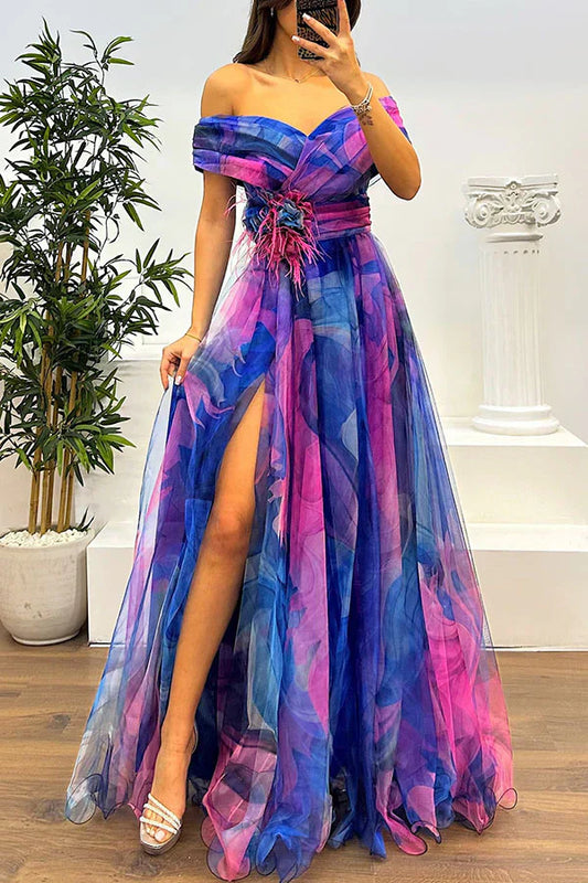 Wedding Guest Dress - Off Shoulder Maxi