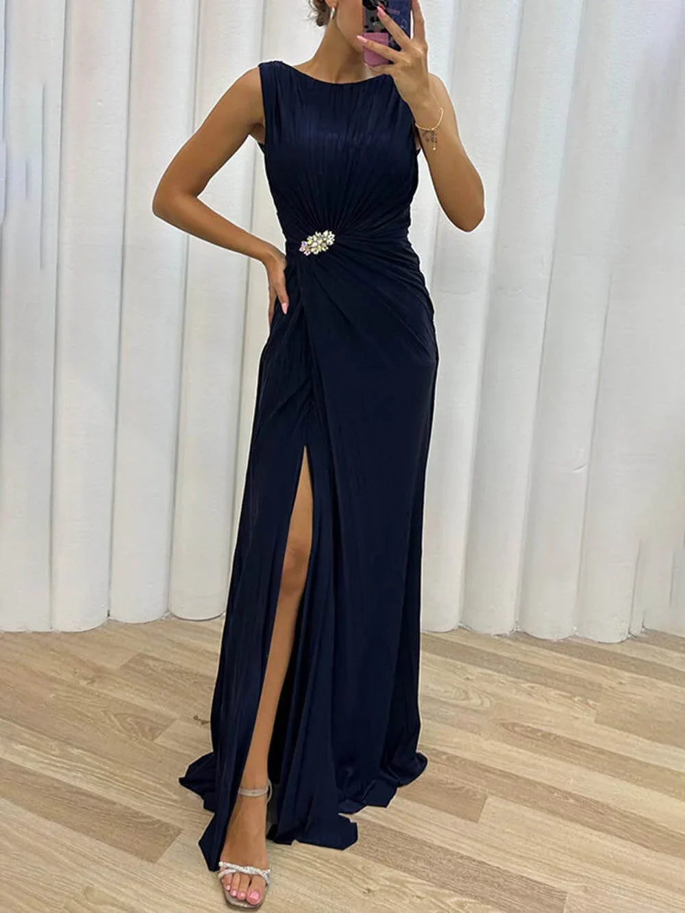 Wedding Guest Dress - Pleated Maxi