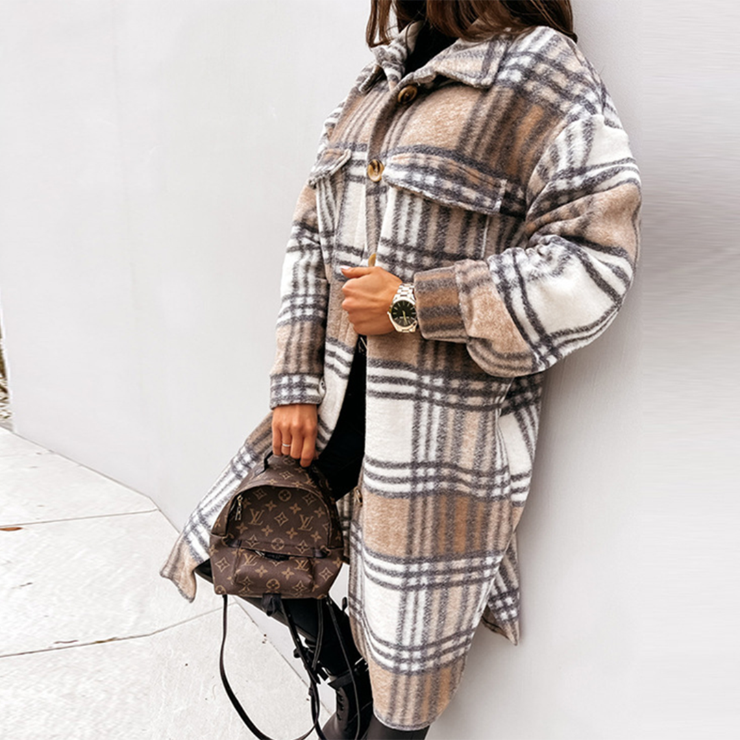 Women's Long Plaid Coat | Breathable & Stylish 6