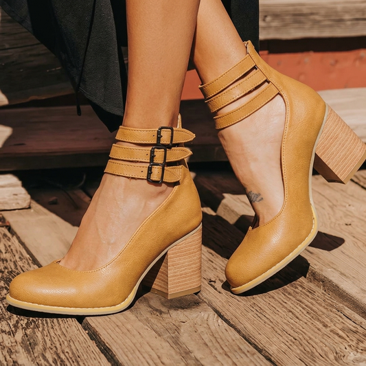 Women Block Heel Shoes | Ankle Strap & Stylish Support