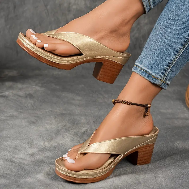 Women’s Block Heel Thong Sandals for Summer Outings