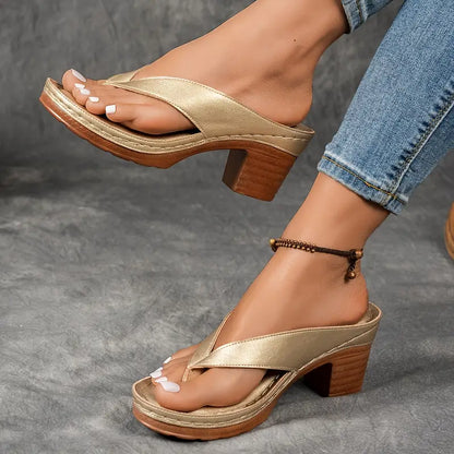 Women’s Block Heel Thong Sandals for Summer Outings