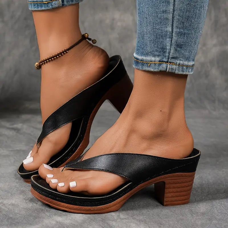 Women’s Block Heel Thong Sandals for Summer Outings