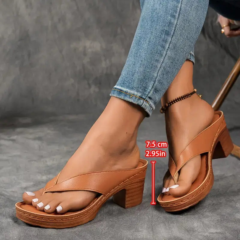 Women’s Block Heel Thong Sandals for Summer Outings