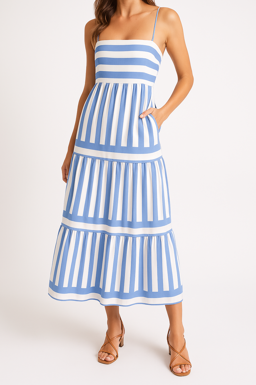Women's A-Line Striped Cotton Summer Dress with Spaghetti Straps 1