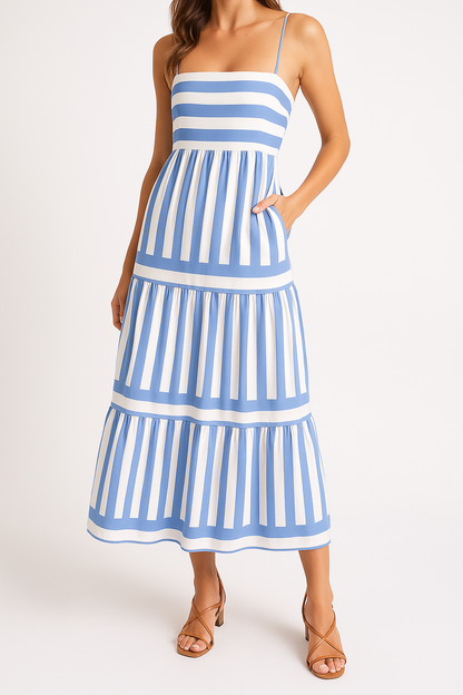 Women's A-Line Striped Cotton Summer Dress with Spaghetti Straps 1