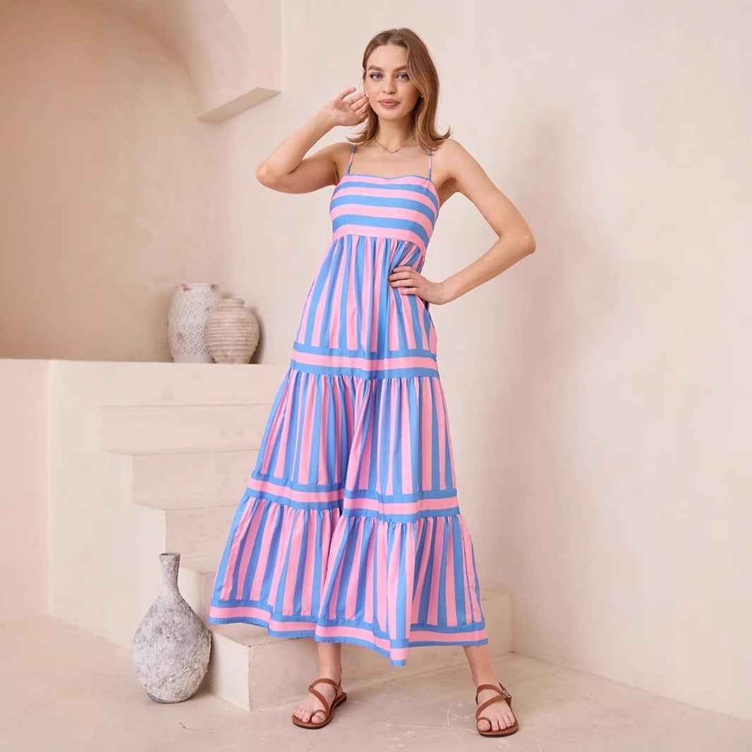 Women's A-Line Striped Cotton Summer Dress with Spaghetti Straps 3