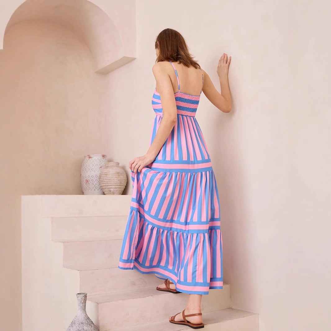 Women's A-Line Striped Cotton Summer Dress with Spaghetti Straps 4
