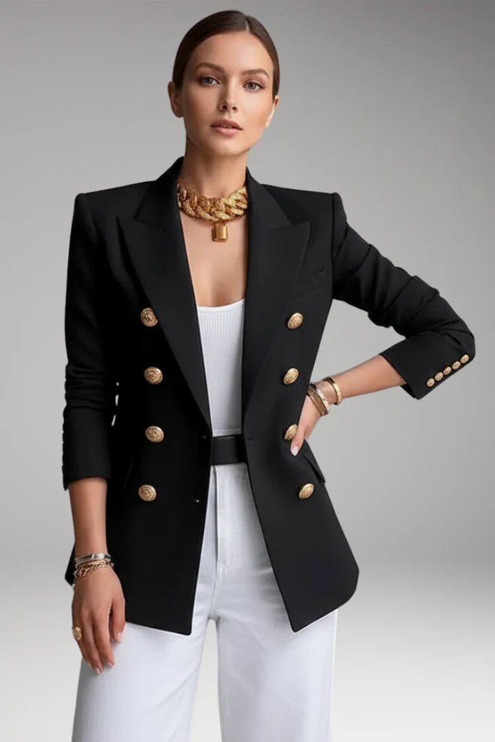 Women's Blazer with Overlapping Front Panel and Button Details 0
