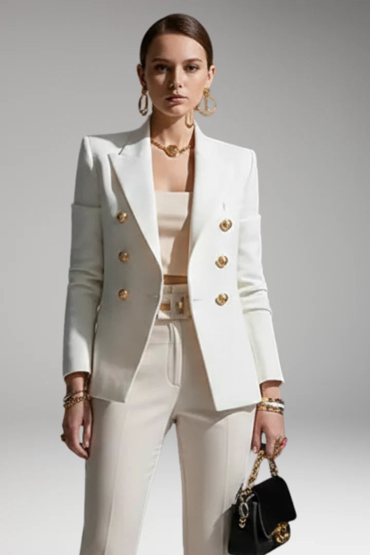 Women's Blazer with Overlapping Front Panel and Button Details 5
