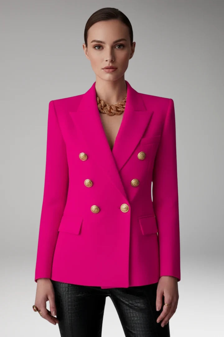 Women's Blazer with Overlapping Front Panel and Button Details 8