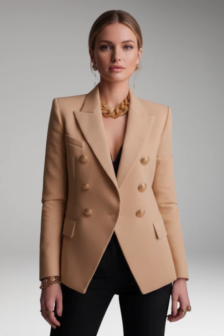 Women's Blazer with Overlapping Front Panel and Button Details 9