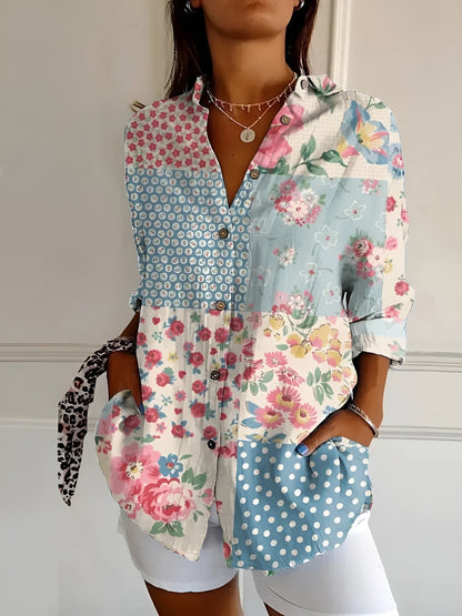 Women's Blouse | Abstract Print Split Neck 4