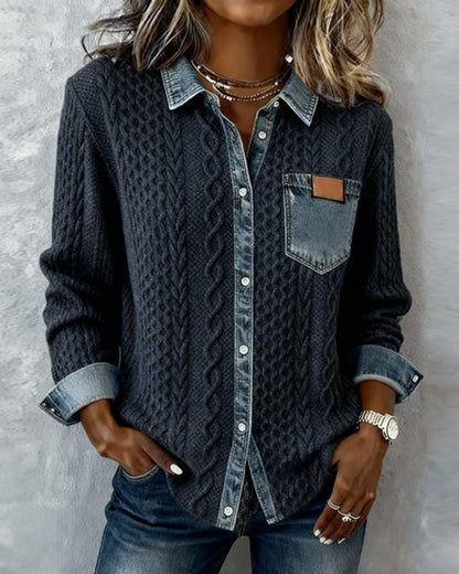 Women’s Blouse | Cable Pattern Button Front Blouse 3