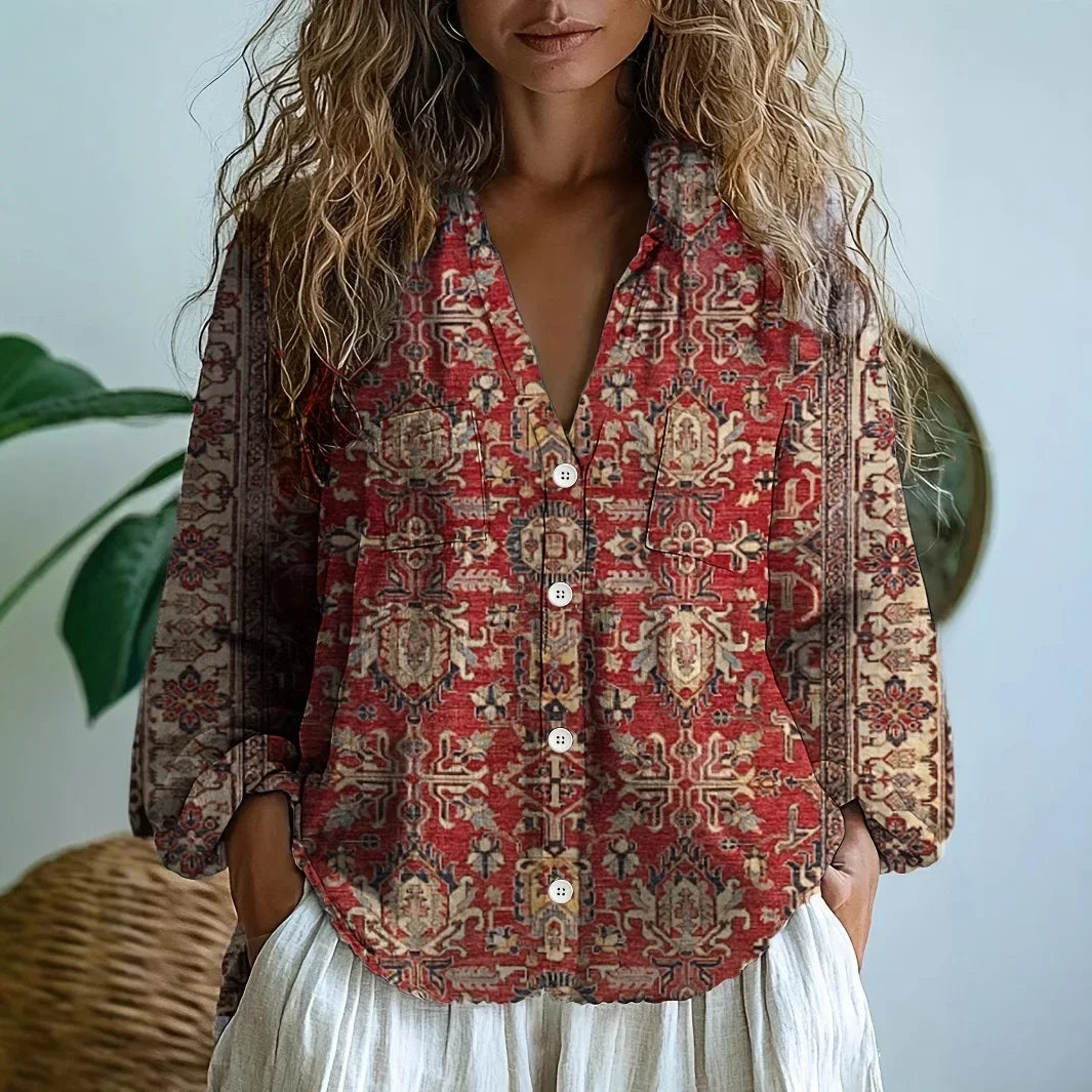 Women’s Blouse | Printed V-Neck Long Sleeve 7