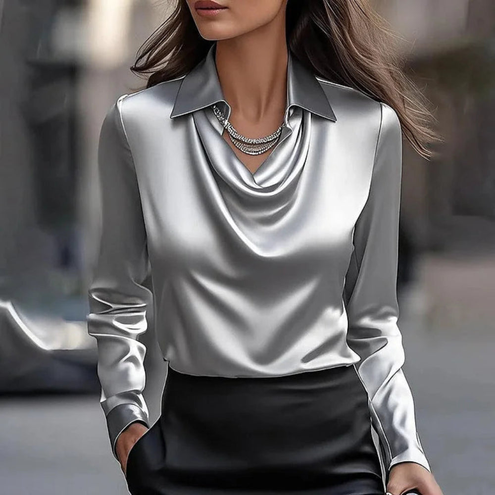 Women’s Blouse | Shiny Collared V-Neck 2