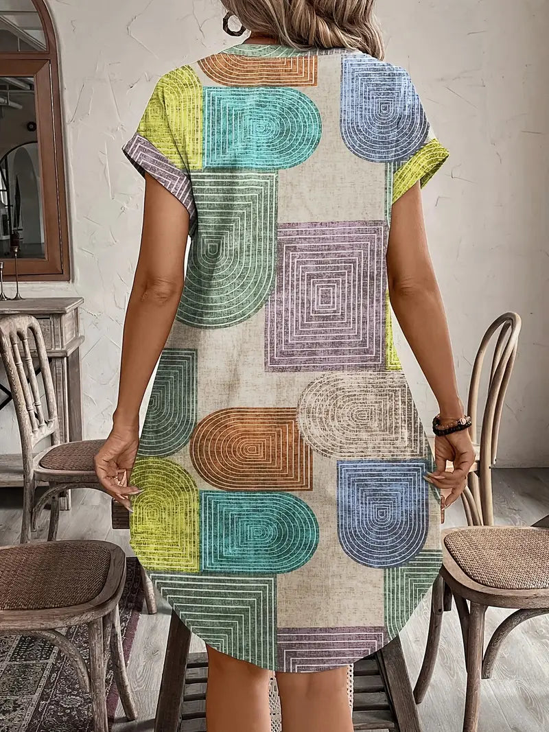 Women's Boho Mini Dress | Button-Front V-Neck 1