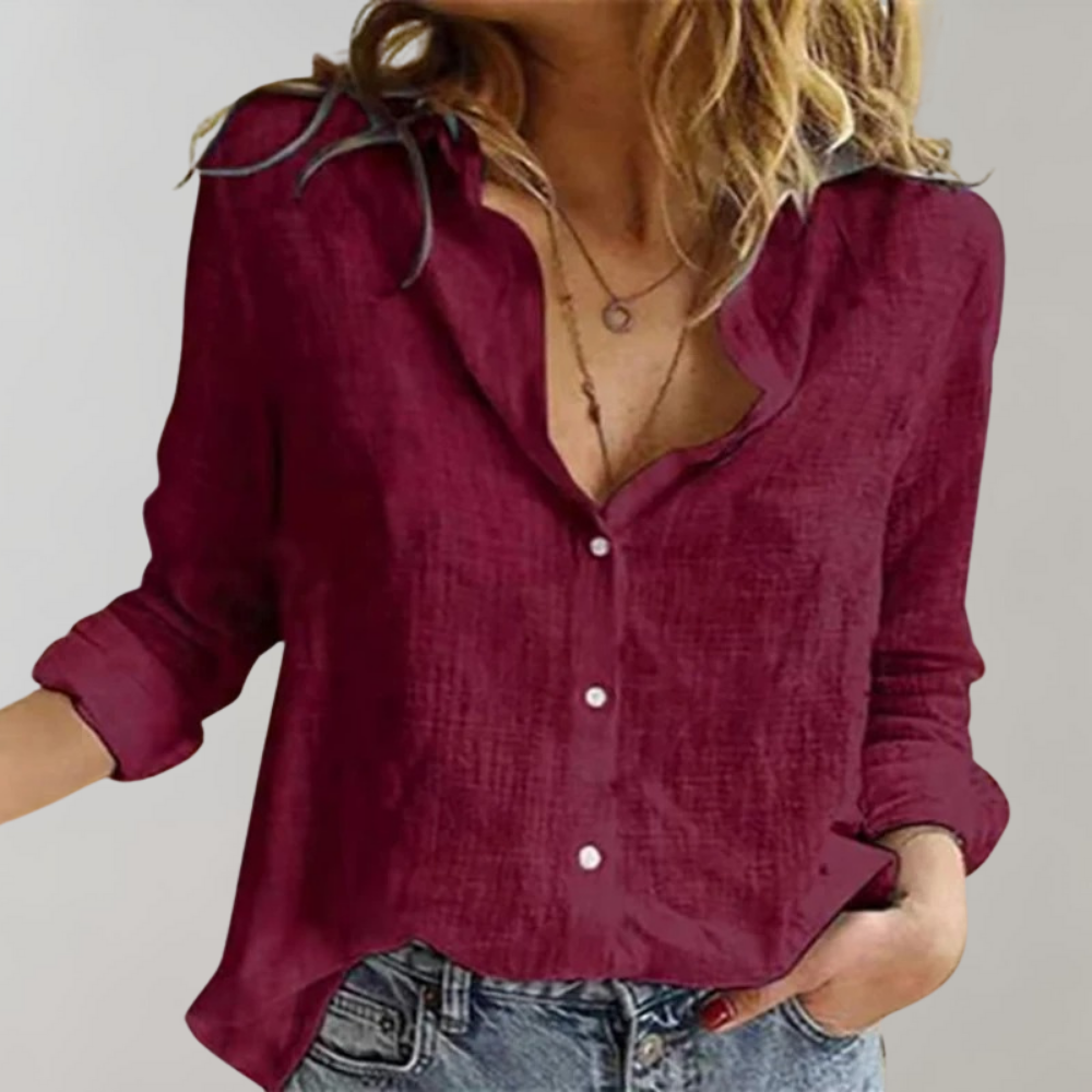 Women’s Button Front Linen Blouse Relaxed Casual Shirt 2